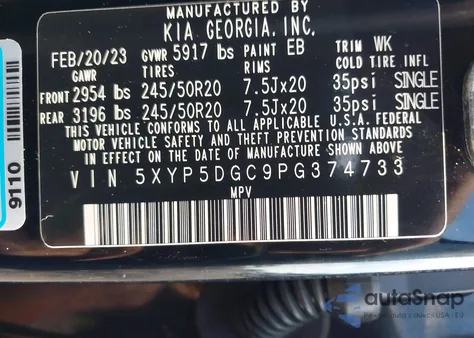 2023 Kia Telluride Sx Prestige z USA, uszkodzony, nr VIN 5XYP5DGC9PG374733